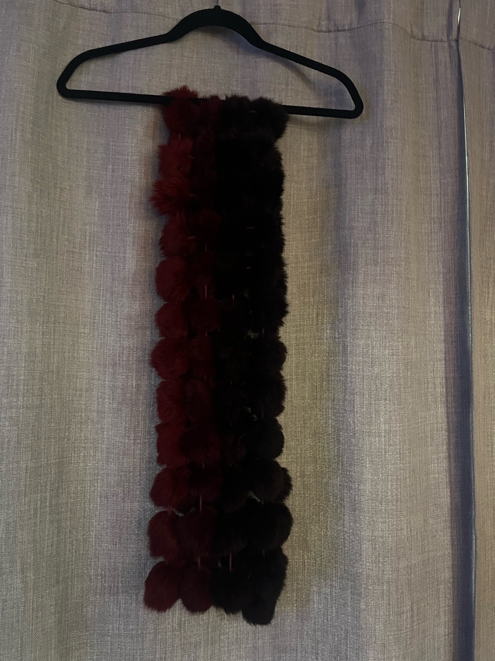 Plush Pom Fur Scarf - Burgundy/Plum/Red